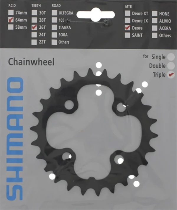 Shimano LX Ab 2005 4-Arm 9-fach 26 Zähne U-Type Stahl Si. Y-1FV26000 Ausverk. Ersatz:Y-1LD26000 1